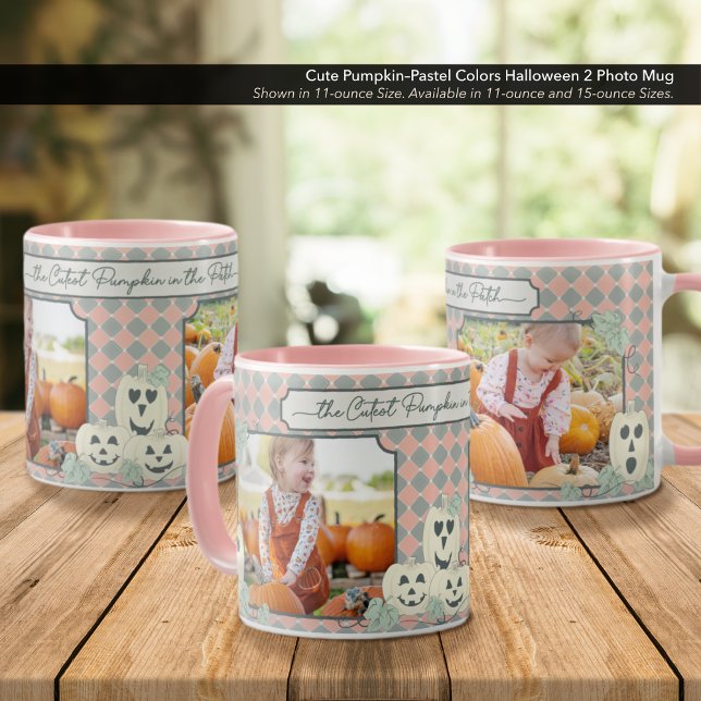 Mug Couleurs Citrouille-pastel jolies Halloween 2 Phot (Cute Pumpkin–Pastel Colors Halloween Mug–Customize with two (2) Photos.)
