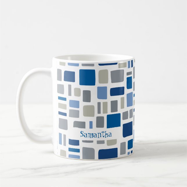 Mug Couleurs cool bleu et gris Carrés et rectangles (Gauche)
