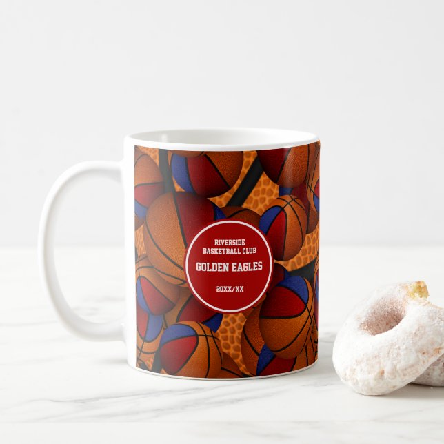 Mug Couleurs de l'équipe de basket bleu rouge nom de l (Avec donut)