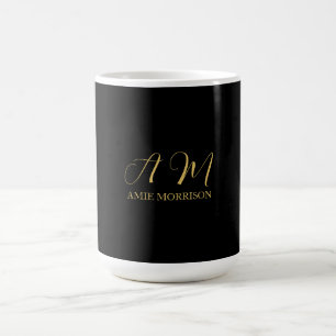 Mug Couleurs d'or noir Monogramme Lettre initiale Nom