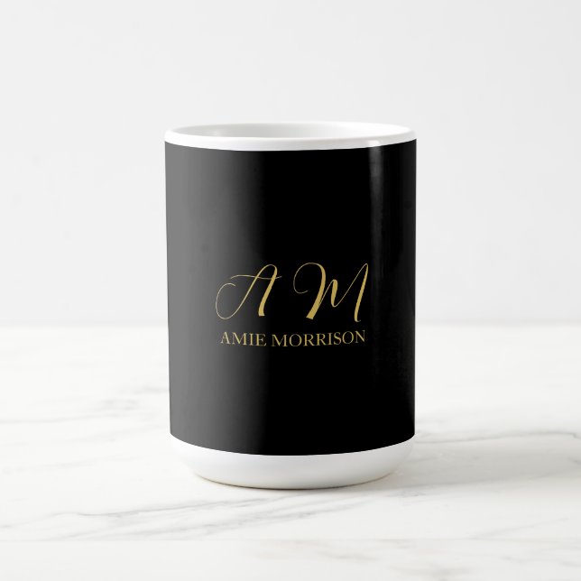 Mug Couleurs d'or noir Monogramme Lettre initiale Nom (Centre)