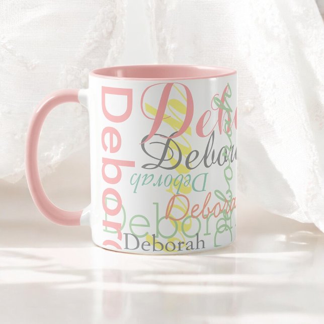 Mug Couleurs douces pâles Nom Motif sur rose pâle (Créateur téléchargé)