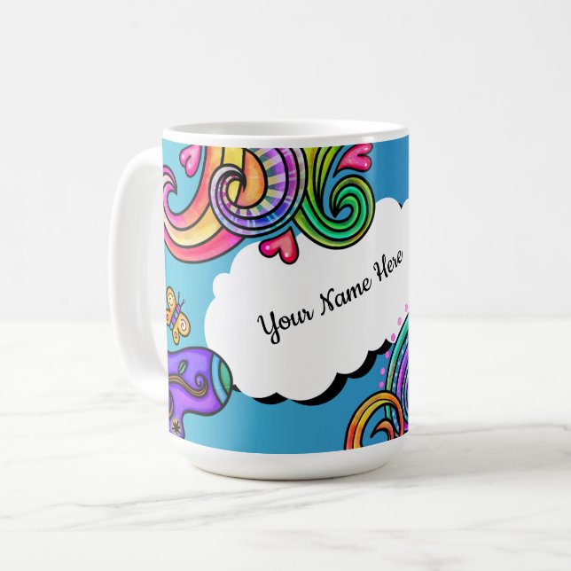 Mug Couleurs Lumineuses, Doodles Whimsical, Personnali (Devant gauche)