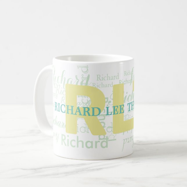 Mug couleurs pastel clair monogramme clair (Devant gauche)