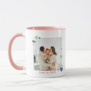 Mug Couleurs personnalisées Coeurs Cadre Famille Phot