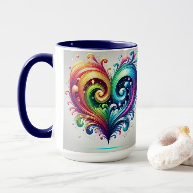 Mug Couleurs vives du coeur arc-en-ciel (Avec donut)