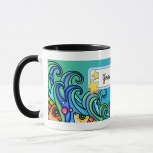Mug Couleurs vives, Vagues - Poissons Doodles, Personn
