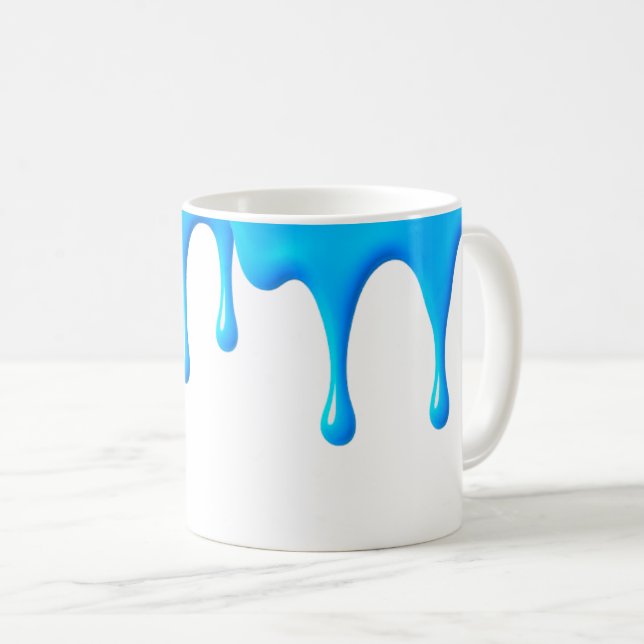 Mug Coulures de peinture bleu sur fond blanc. (Devant droit)