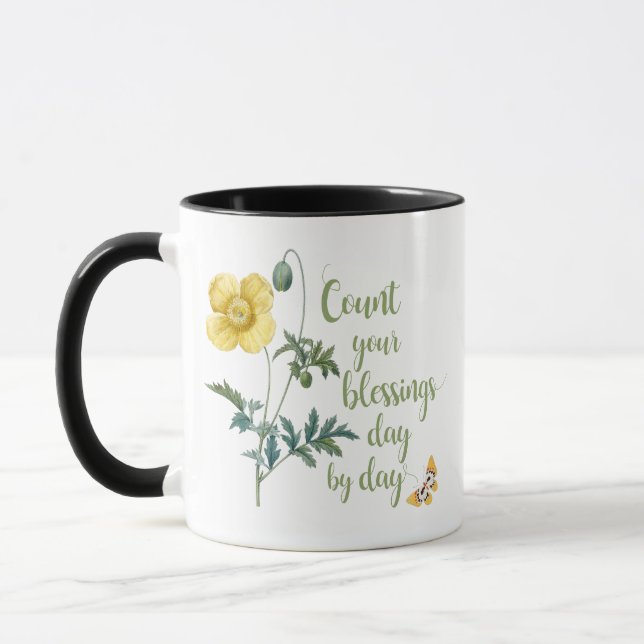 Mug Count your blessings - vintage Yellow poppy  (Gauche)