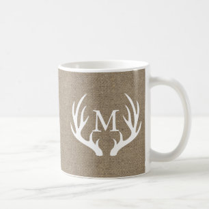 Mug Country Burlap White Deer Antlers Personnalisé