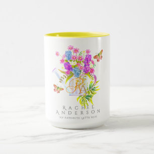 Mug Country Floral Waters Can Monogramme Blanc