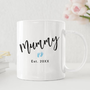 Mug Coup Bébé Bleu Pieds Script maman Année Établie