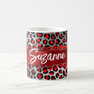 Mug Coup de pinceau léopard argenté et noir rouge