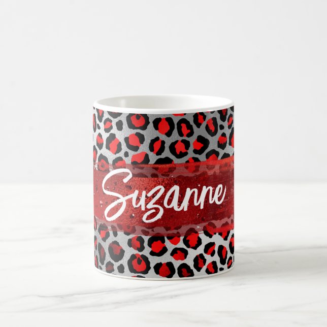 Mug Coup de pinceau léopard argenté et noir rouge (Centre)