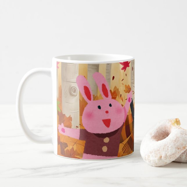 Mug Coupe d'animaux jouant dans la forêt d'automne (Avec donut)