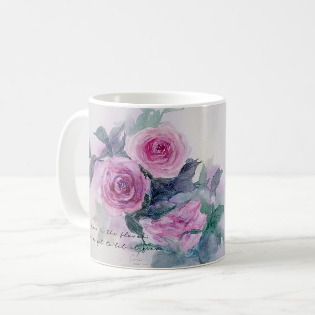 Mug Coupe d'aquarelle Rose vintage Fleurs d'art (Devant gauche)