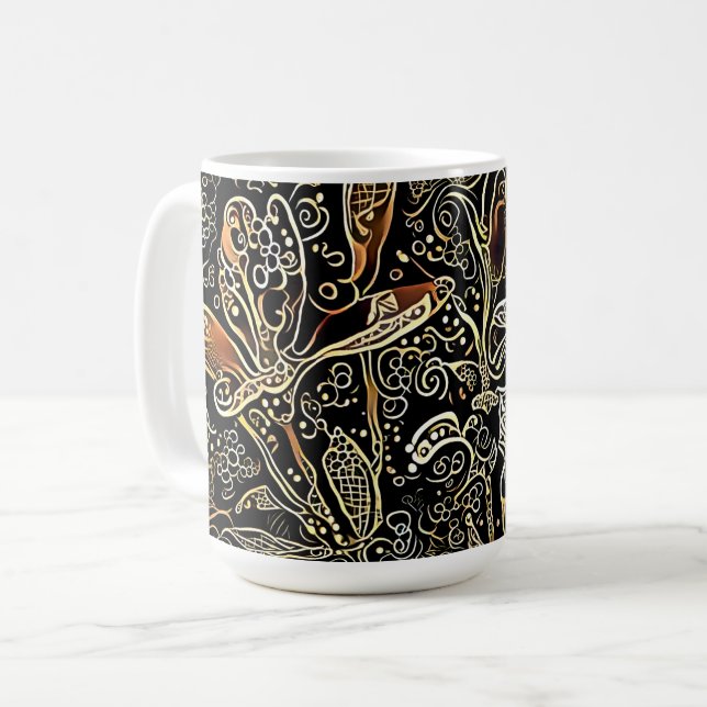 Mug Coupe d'art floral noir et or (Devant gauche)
