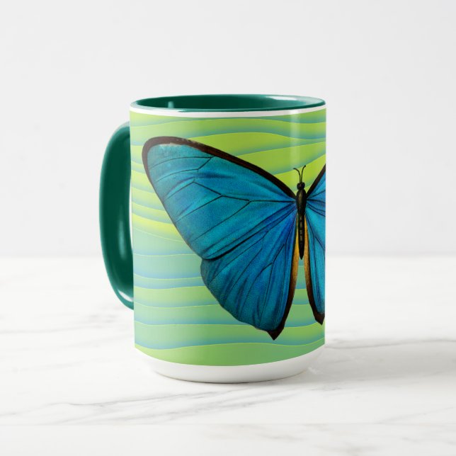 Mug Coupe d'Art Vert Papillon bleu Aqua (Devant gauche)