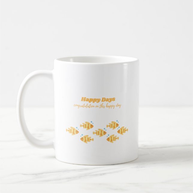 Mug Coupe De Café Avec "Joyeux Jour" Lettrant Poisson (Gauche)