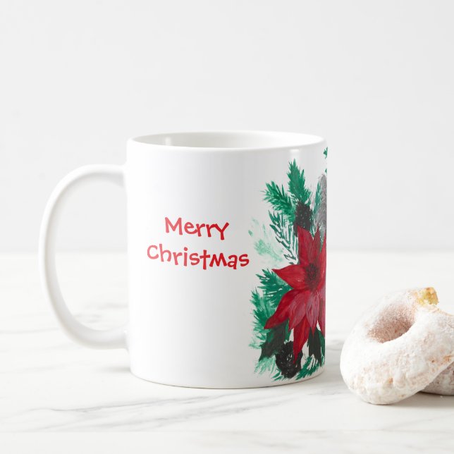 Mug Coupe de café café thé de Noël Poinsettia mignonne (Avec donut)