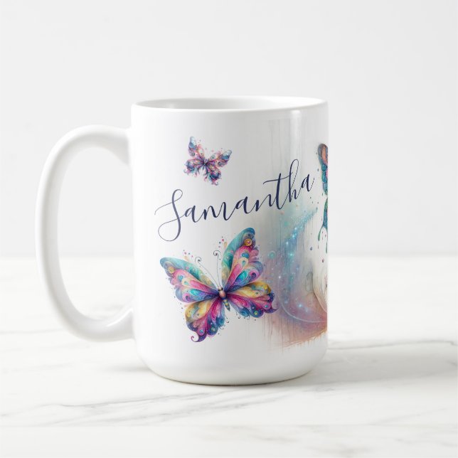 Mug Coupe de café d'art Pastel Papillon personnalisé (Gauche)