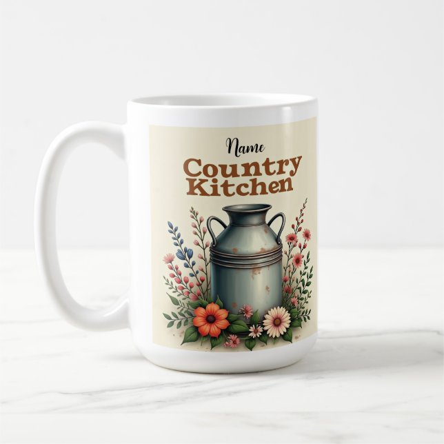 Mug Coupe de café rustique avec canettes et fleurs de  (Gauche)