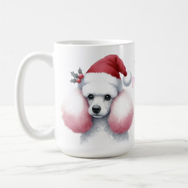 Mug Coupe de caniche de Noël rose blanc (Gauche)