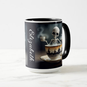 Mug Coupe de squelette avec nom Halloween