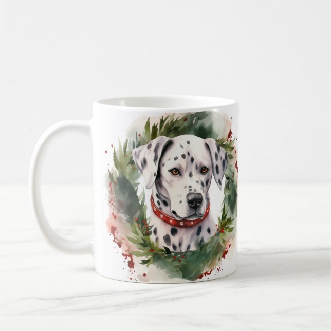 Mug Coupe festive de la couronne de Noël dalmate (Gauche)