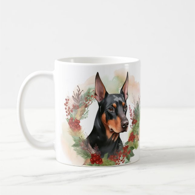 Mug Coupe festive Doberman Christmas Wreath (Gauche)
