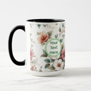 Mug Coupe initiale de café floral rose personnalisable