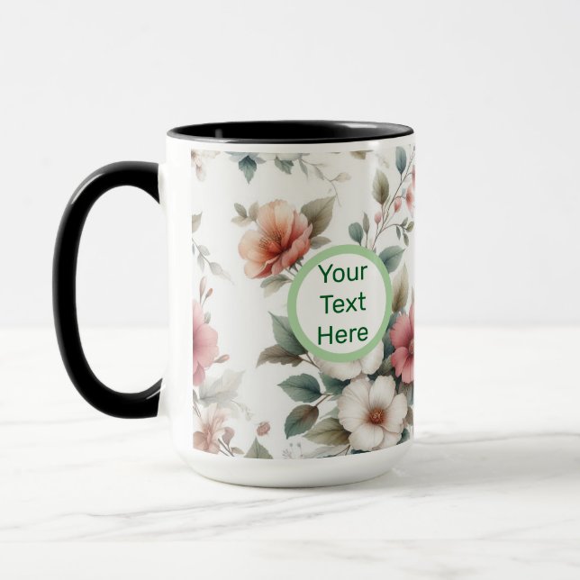 Mug Coupe initiale de café floral rose personnalisable (Gauche)