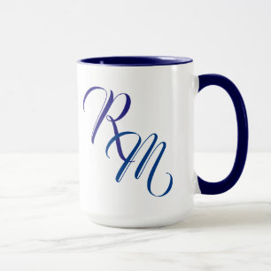 Mug Coupe initiale du Monogramme bleu personnalisé
