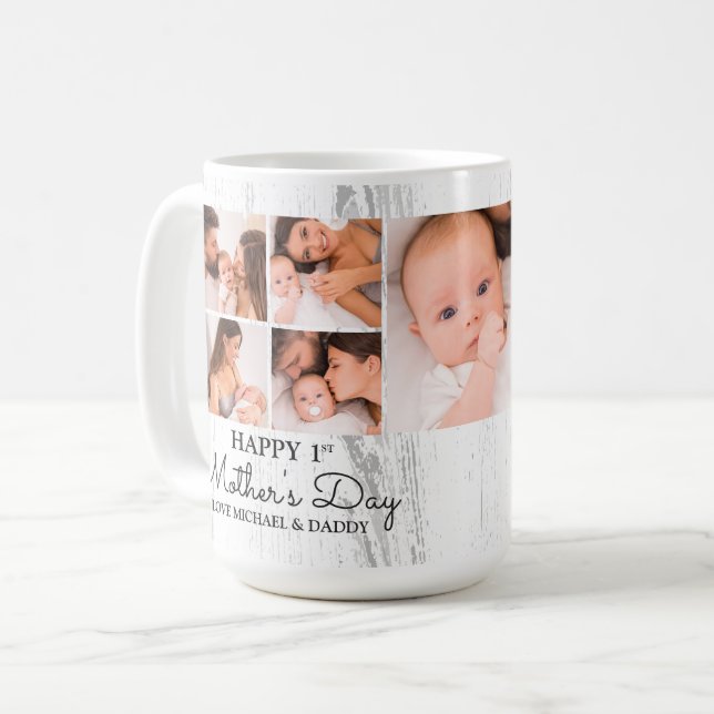 Mug Coupe photo moderne Happy First Mothers Day (Devant gauche)