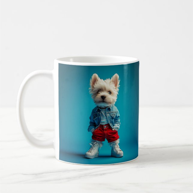 Mug Coupe Westie stylish en Denim et Basket (Gauche)