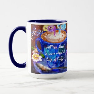 Mug Coupe Whimsical de café Floral Fleurs Aimer Bleu