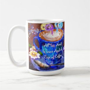 Mug Coupe Whimsical de café Floral Fleurs Aimer Bleu