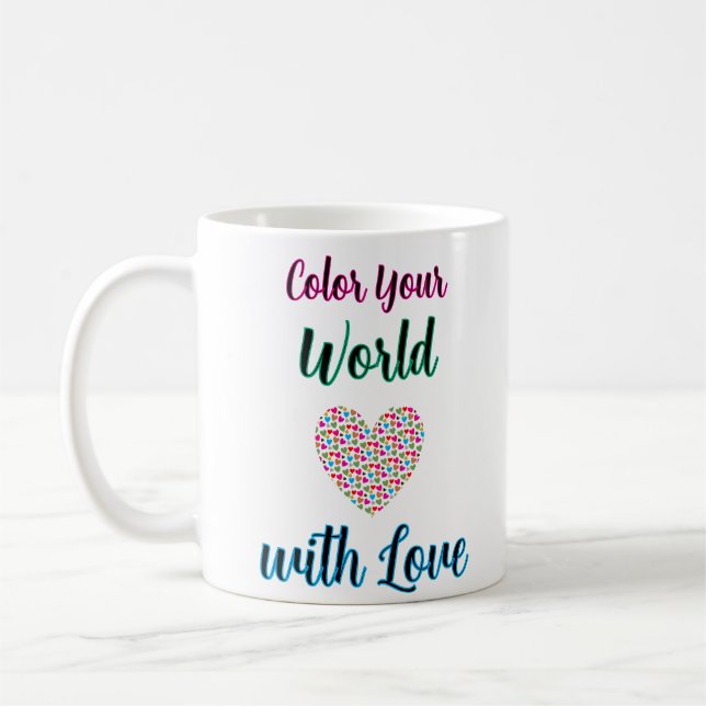 Mug Coupez votre monde avec amour - Design cardiaque d (Gauche)