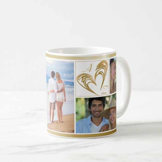 Mug Couple 6 Photo Collage I LOVE YOU Heart Initiales (Devant droit)