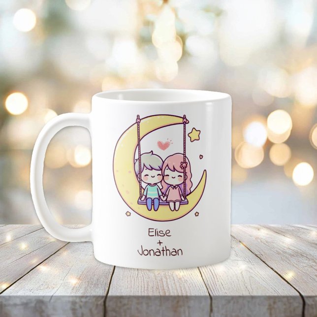 Mug Couple à aile à Chibi personnalisé (Personalized Chibi-Style Moon Swing Couple Mug
)