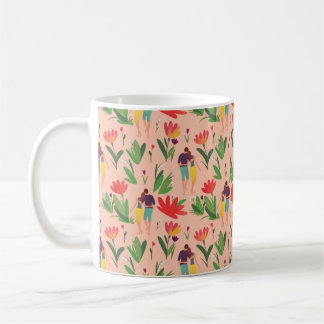Mug couple amoureux marche parmi les fleurs