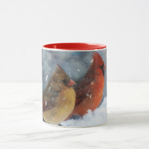 Mug Couple cardinal d'oiseaux sur une clôture Coupe de
