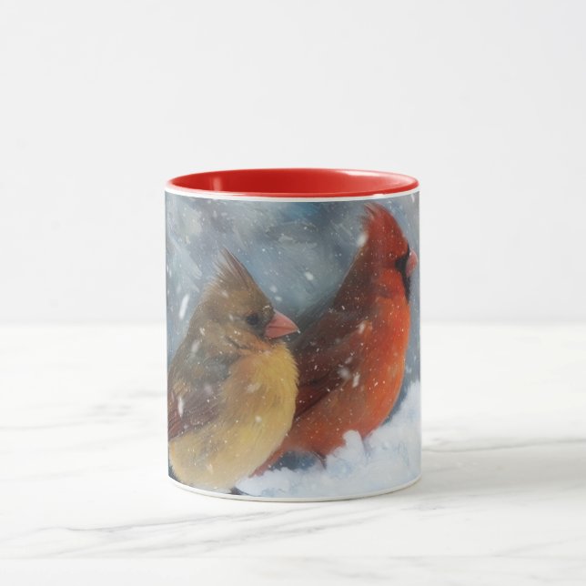 Mug Couple cardinal d'oiseaux sur une clôture Coupe de (Centre)