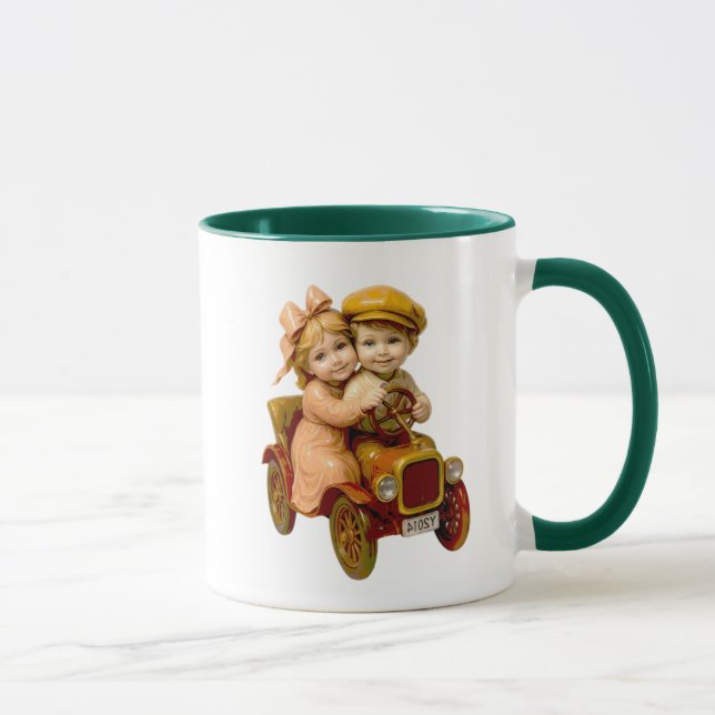 Mug couple d’enfants vintage en voiture. (Droite)