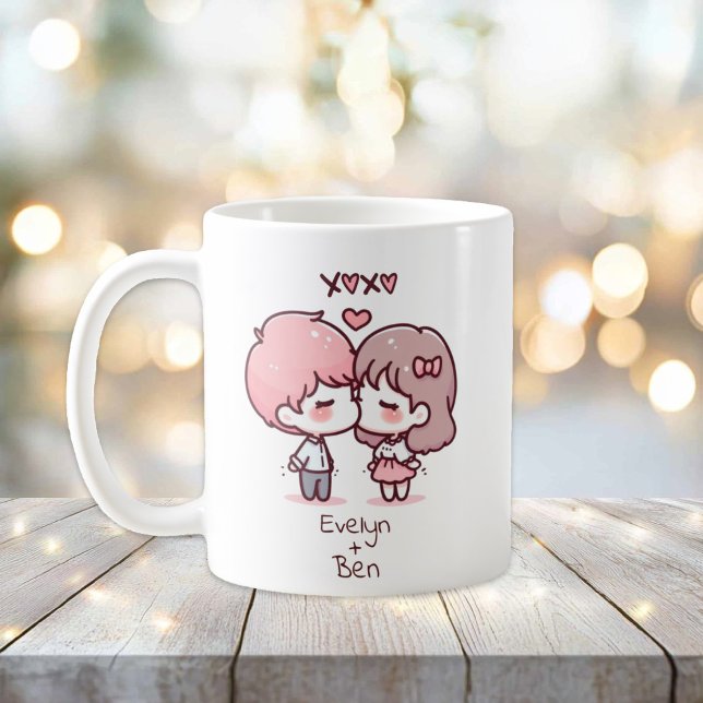 Mug Couple de baiser personnalisé de style Chibi (Personalized Chibi-Style Kissing Couple Mug)