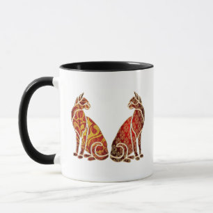 Mug Couple de chat rouge et or