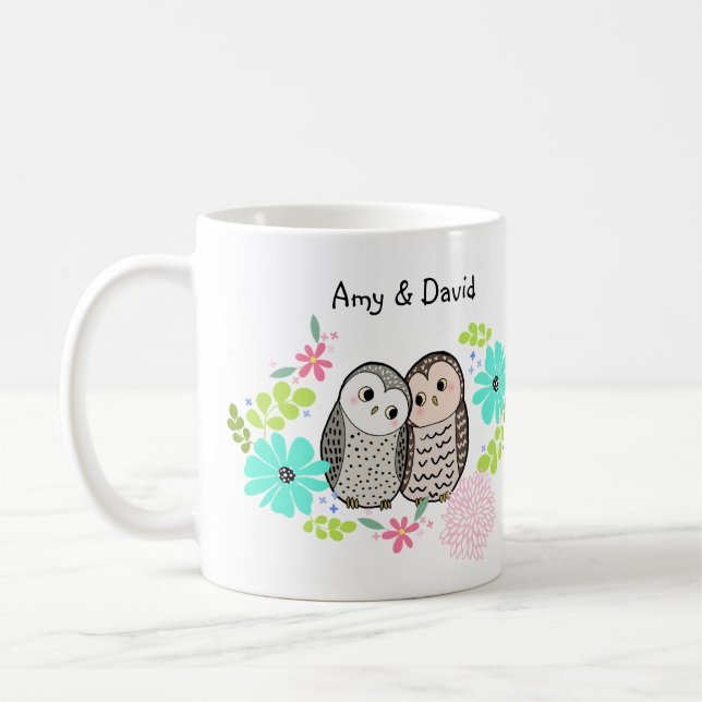Mug Couple de Chouette Cute Personnalisé avec un nom p (Gauche)
