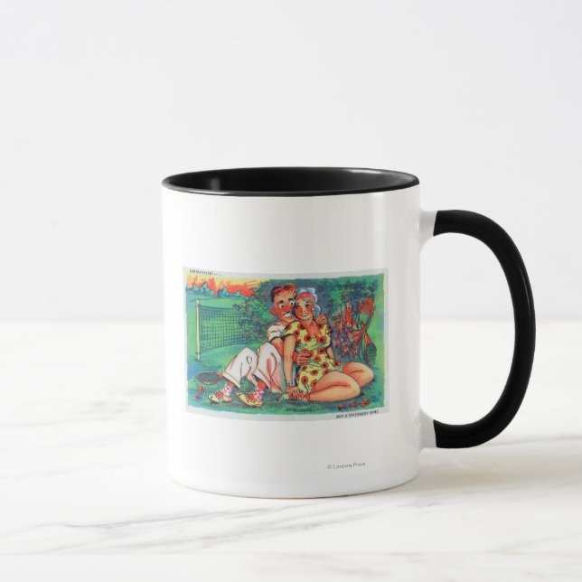 Mug Couple de dessin avec vélo de tennis (Droite)