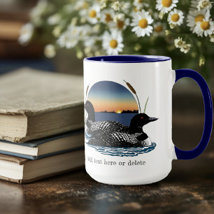 Mug Couple de huards Coucher de soleil Bleu Lac Faune