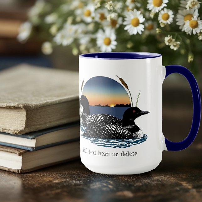 Mug Couple de huards Coucher de soleil Bleu Lac Faune (Créateur téléchargé)
